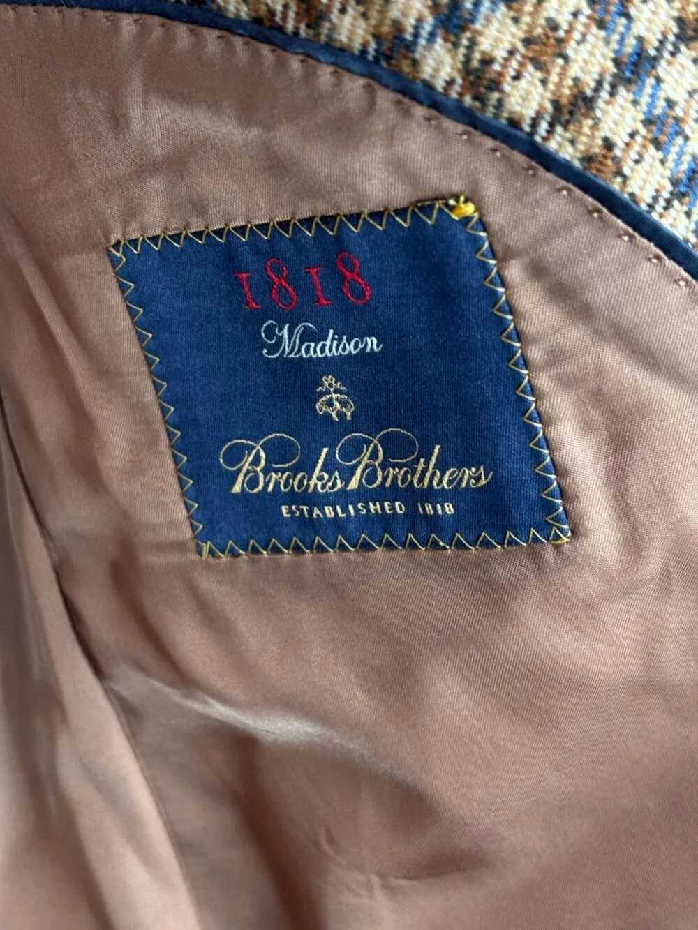 Brooks Brothers 1818 Madison 40R Wool Houndstooth Tweed Blazer Elbow Patches